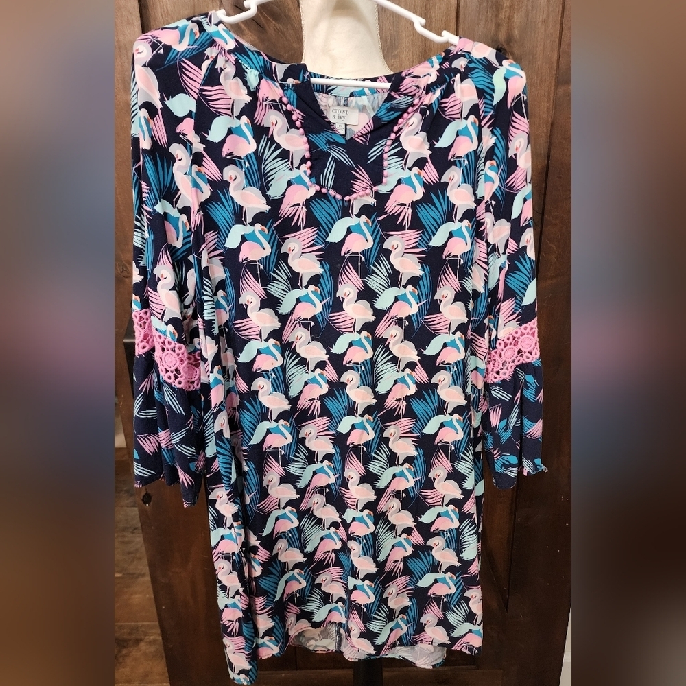 Preowned Crown & Ivy, size 16, woman's dress with‎ flamingos